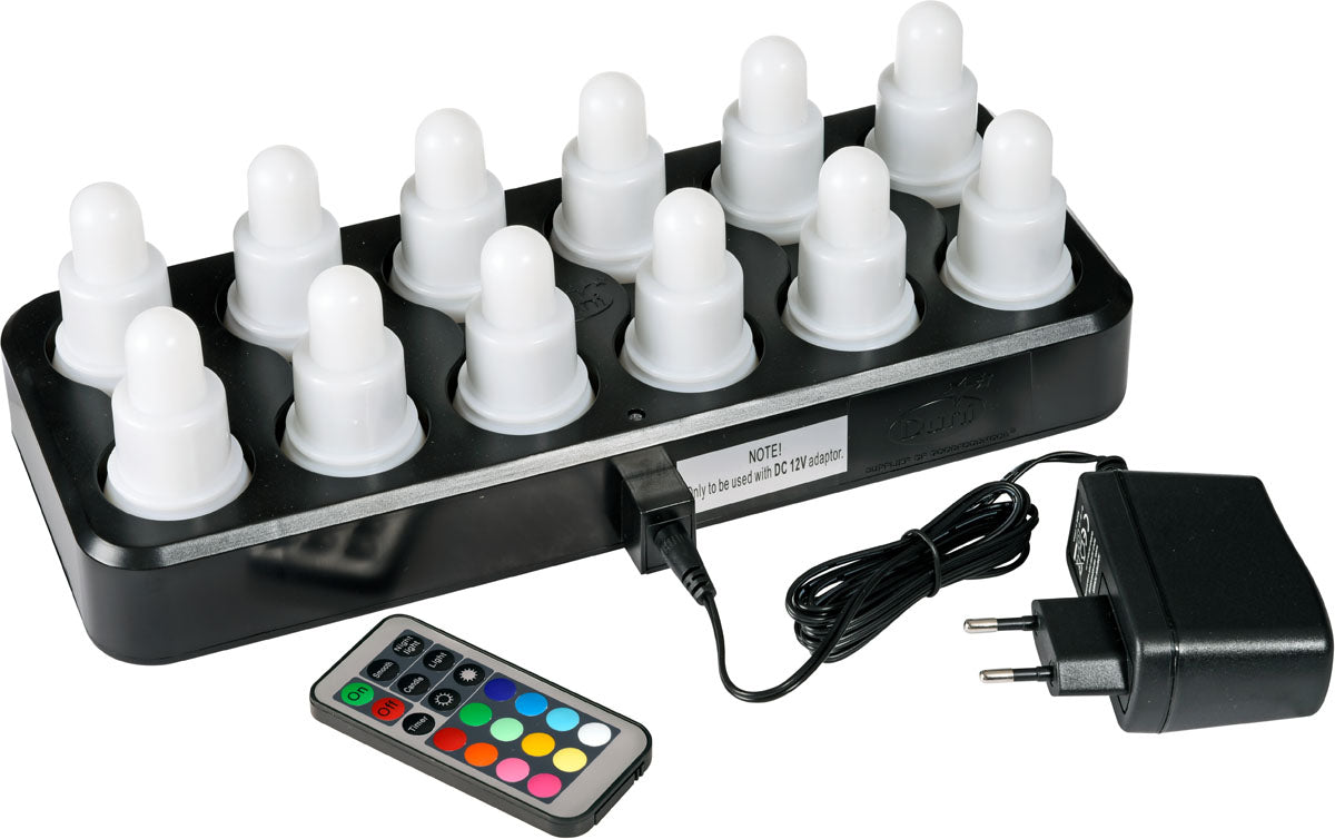 Set di candele LED, multicolore + bianco caldo, ricaricabile, 12 pezzi