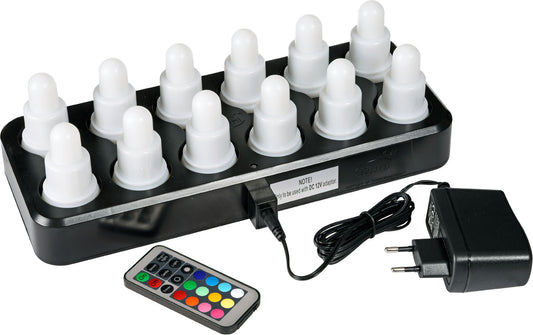 LED-Kerzen-Set, mehrfarbig + warmweiß, wiederaufladbar, 12 Stück